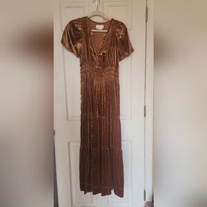 Anthropologie Somerset Rust Velvet Maxi Dress XS